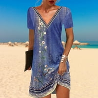 Nyomtatott elegáns ruha etnikai stílusú nyári strand Mini ruhák V-nyakú nyaraláshoz