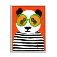 Stupell Industries Bold Panda Bear Csíkos Ing Állatok & Rovarok Festés Szürke Keretes Művészet Nyomtatás Wall Art