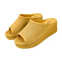 Női nyári vastag alsó lejtő sarok kényelmes üreges szandál háló külső kopás alsó strand cipő sárga