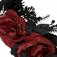 Northlight piros és arany rózsa fekete lombozat Halloween koszorú kivilágítatlan