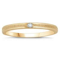 10K sárga arany gyémánt akcentus egyetlen sone gyöngyös texturált verem gyűrű
