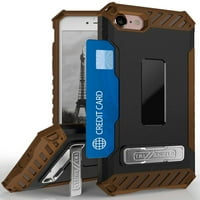 Tok iPhone SE, Barna Tri-Shield masszív fedél [a Kickstand + hitelkártya pénztárca Slot + csuklópánt] iPhone SE, iPhone