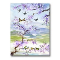 A cseresznye ágfestményen ülő madarak vászon art nyomtatás