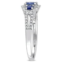 Miabella női karátos T.G.W. Blue Sapphire és Carat T.W. Gyémánt 10KT fehérarany 3-kő gyűrű