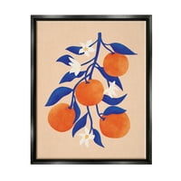 Stupell Orange Tree citrusfélék virágok Ételek és italfestés Fekete úszó keretes művészeti nyomtatási fal művészet