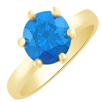 Kerek vágott szimulált London Blue Topaz Solitaire eljegyzési gyűrű 14k sárga arany gyűrű mérete 5