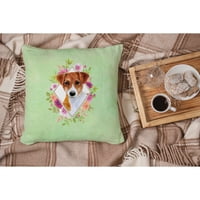 Jack Russell Terrier Zöld Virágok Szövet Dekoratív Párna
