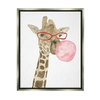 Stupell szórakoztató zsiráf bubblegum állatok és rovarok festés szürke úszó keretes művészeti nyomtatási fal művészet