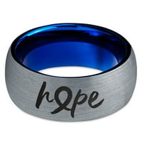 Tungsten Optomistic Hope Awareness Ribbon Band Ring Férfiak Nők Comfort Fit Kék Kupola Csiszolt Szürke Polírozott