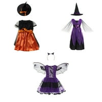 Gyerekek kisgyermek lányok boszorkány ruha jelmez Halloween Party öltöztetős boszorkányok kalap 3-13years