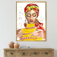 Designart 'Afro amerikai nő egzotikus színes portréja' hagyományos keretes vászon fali művészet nyomtatás
