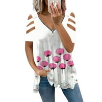 Leylayray blúz női női divat alkalmi V-nyakú cipzár nyomtatott Off-váll rövid ujjú póló felső Rózsaszín M