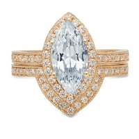 2. ct Brilliant Marquise vágott szimulált kék gyémánt 18K sárga arany Halo pasziánsz díszítéssel menyasszonyi szett