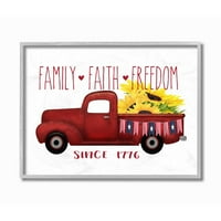 Stupell Industries család hit Szabadság Americana virágos ország teherautó keretes fal Art Design betűkkel és bélelt,