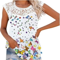 Női nyári ujjatlan pólók felsők alkalmi csipke Trim Crewneck tunika divatos virágos nyomtatott blúzok a nők számára