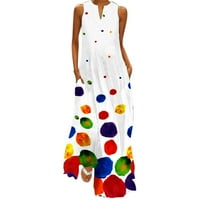 Lisingtool Sun Dress női nyári ujjatlan nyomtatás V nyakú Maxi laza ruha Boho Beach hosszú Sundress zsebekkel Női ruhák