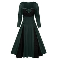Vintage ruha női Csipke Patchwork gomb Bowknot első Hosszú ujjú Retro A vonal Swing Party Prom Midi ruhák