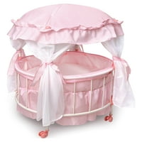 Badger Basket Royal Pavilion Round Doll Crib W Ith Canopy És Ágynemű-Rózsaszín Fehér-Illik Az Amerikai Lányhoz , Az
