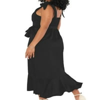 Sanviglor Női hosszú ruha négyzet alakú nyakú nyári strand Sundress Ujjatlan Maxi ruhák bő Ünnep Fekete XL