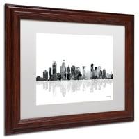 Charlotte NC Skyline BG-1 Canvas Art készítette: Marlene Watson, White Matte, Wood Frame