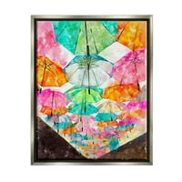 Stupell Industries élénk esernyők feletti grafikus művészet csillogás szürke úszó keretes vászon nyomtatott fali művészet,