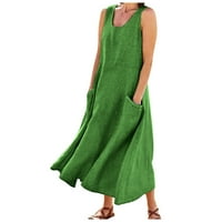 Cuoff nyári ruhák Női Női Divat Alkalmi Egyszínű Ujjatlan Pamut vászon zseb ruha zöld 5XL