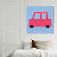 Wynwood Studio 'Red Car' Transportation Wall Art vászon nyomtatás - rózsaszín, kék, 20 20