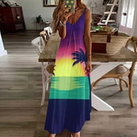Dianli nyári ruhák nőknek V-nyakú ujjatlan Maxi Virágmintás nyári ruhák Hawaii alkalmi magas derék Laza Spagetti heveder