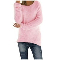Penkiiy Női felsők Női divat laza plüss Egyszínű Hosszú ujjú pulóver póló felsők Rózsaszín Y2K ruhák