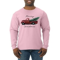 Boldog Karácsonyt piros Pick Up Truck karácsonyi férfi Hosszú ujjú ing, Heather Grey, 3XL