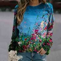 Női molett méret Clearance női nyári divat alkalmi virág nyomtatási kerek nyakú laza hosszú ujjú póló felsők blúz pulóver