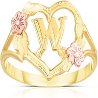 Floreo 10K sárga arany A-Z betű kezdeti gyűrű szív és Rózsa arany virág Design, méretek 4-9