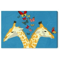 Wynwood Stúdió vászon zsiráfok és pillangók állatok állatkert és vadon élő állatok Wall Art vászon nyomtatás Kék 36x24